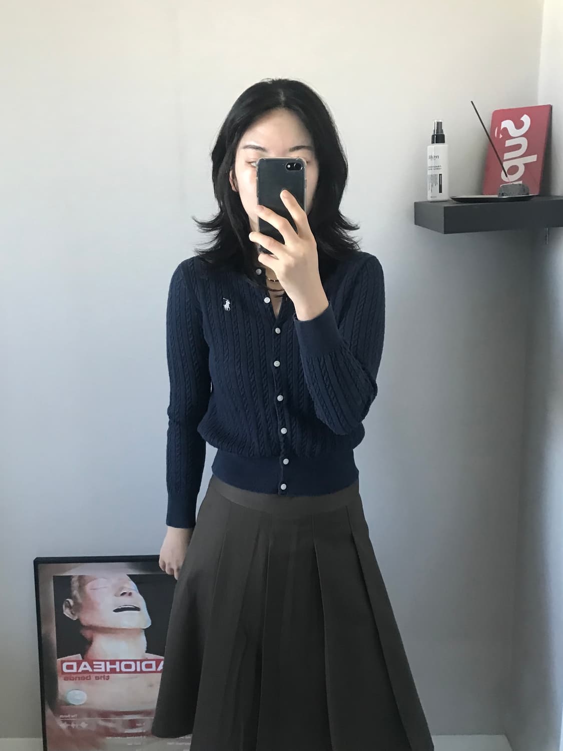 폴로 랄프로렌 포니 로고 케이블 니트 가디건 네이비 상품이미지1