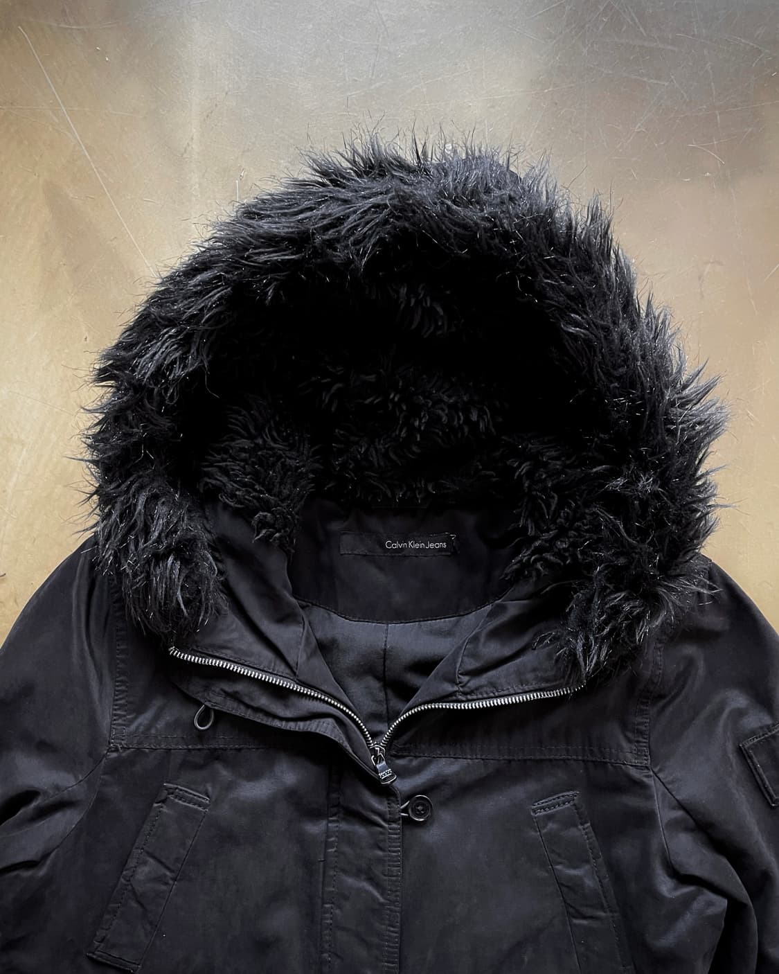 2000s C.K Jeans Black Fur Hood Parka 상품이미지4