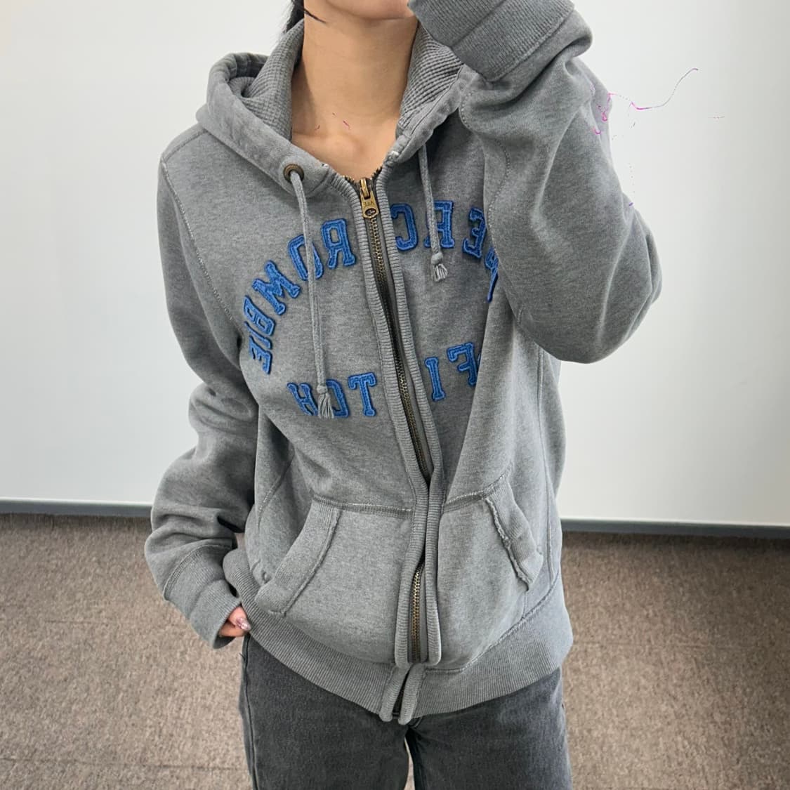 Abercrombie 아베크롬비 블루 스펠아웃로고 그레이 후드집업 상품이미지1