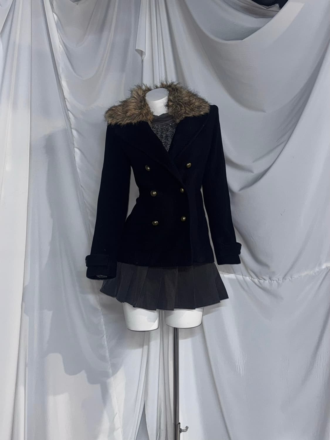 엑시즈팜 빈티지 그레이 무채색 오픈숄더 레이어드 오네갸루 코디세트 상품이미지7