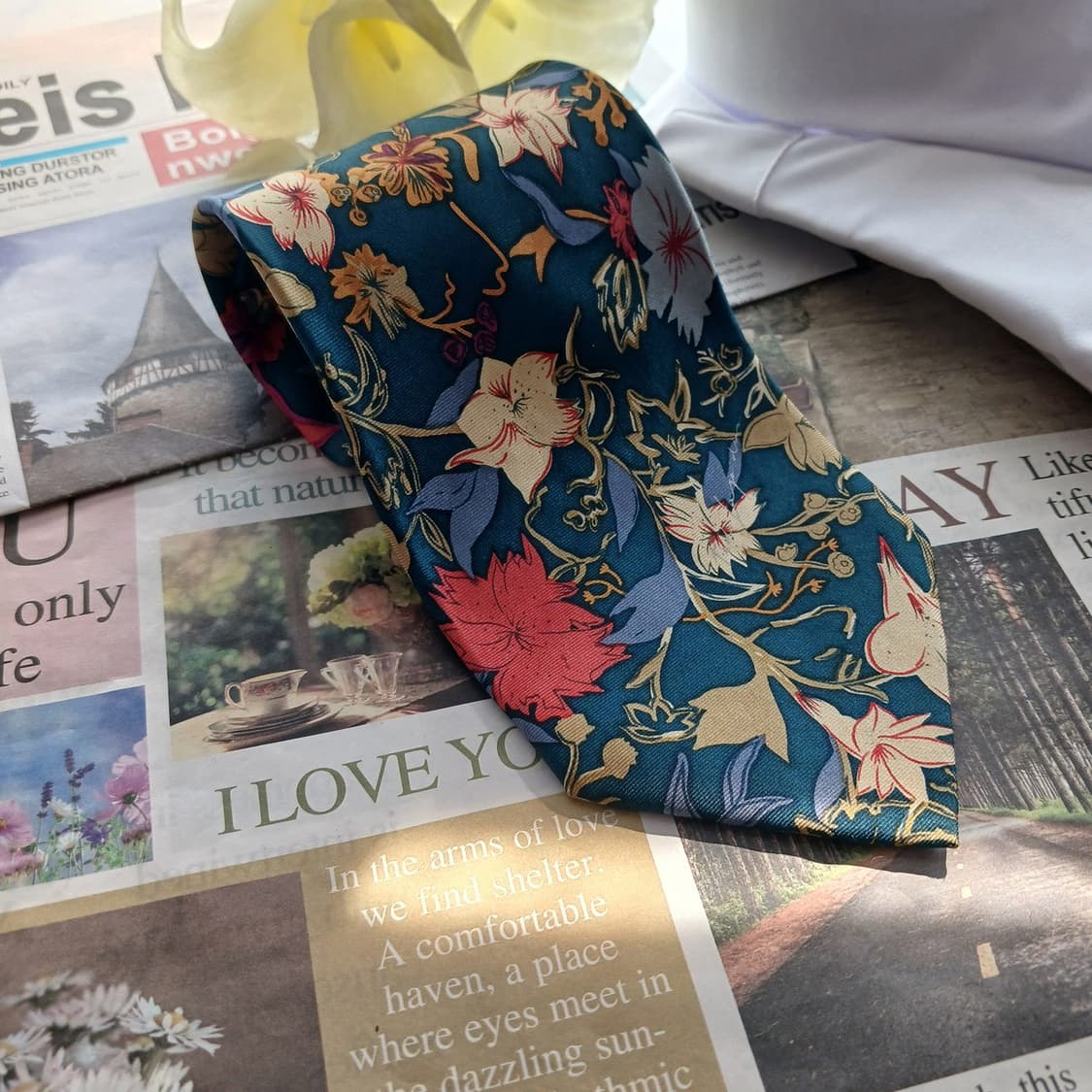 테드라피두스 실크 블루 플로럴 패턴 넥타이 9.4cm B등급 A18499 상품이미지2