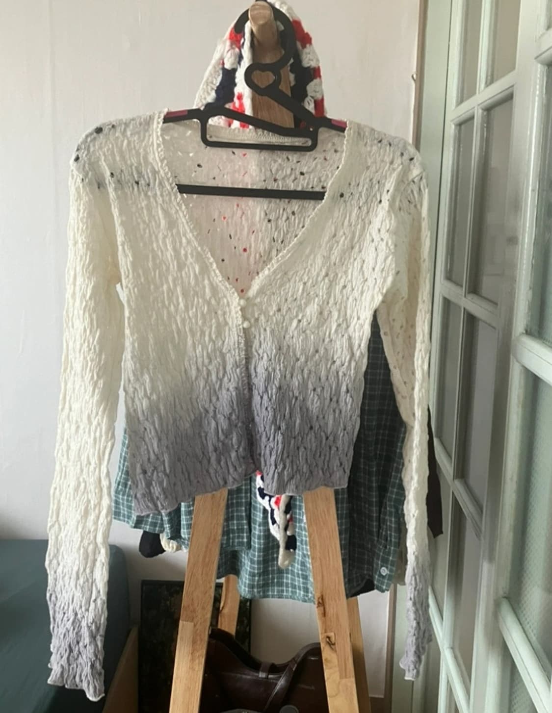 오호스 크리즈 펀칭 가디건 상품이미지1
