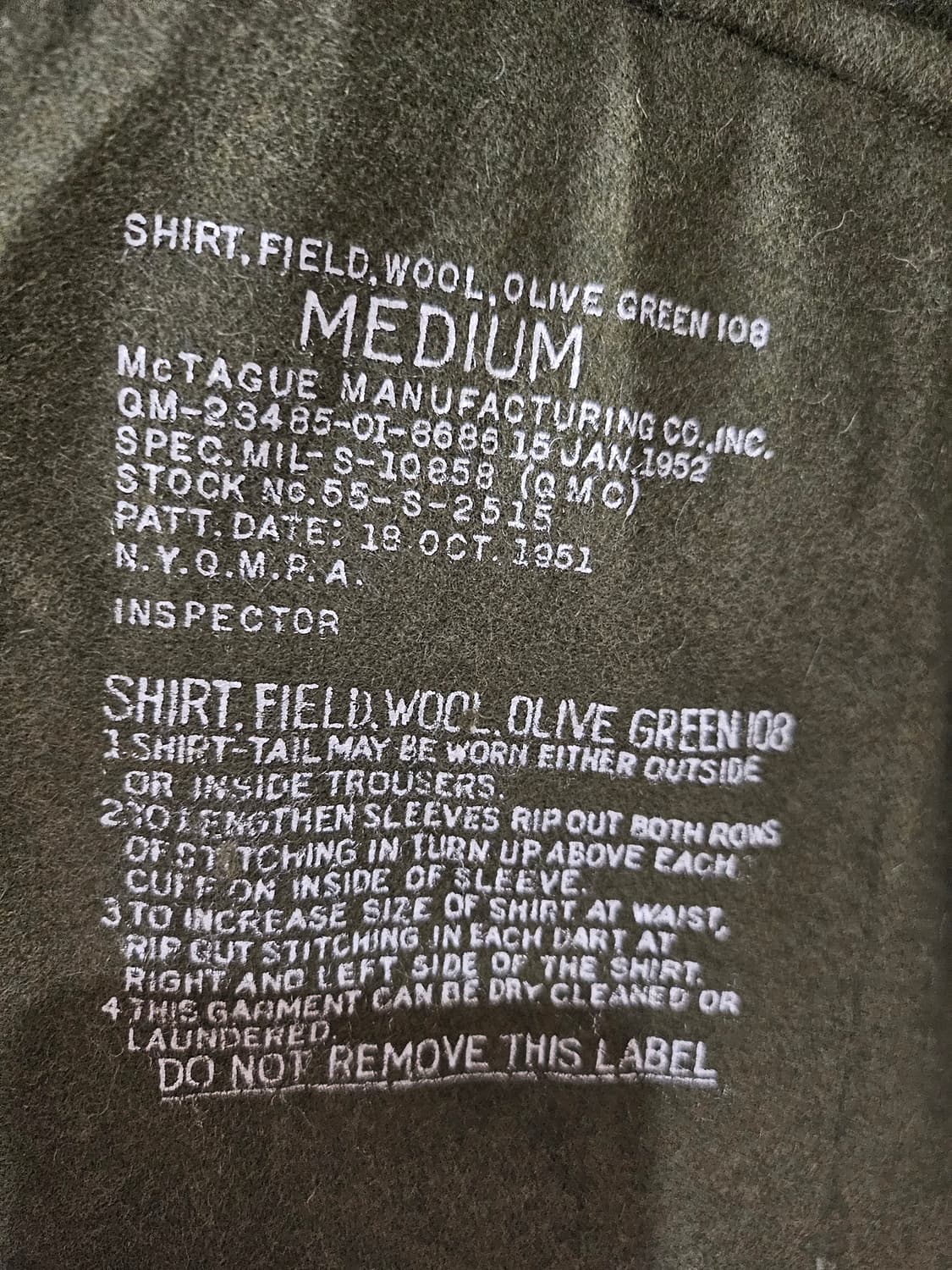 50s 미군오리지날 og108 울셔츠 데드스탁 상품이미지4