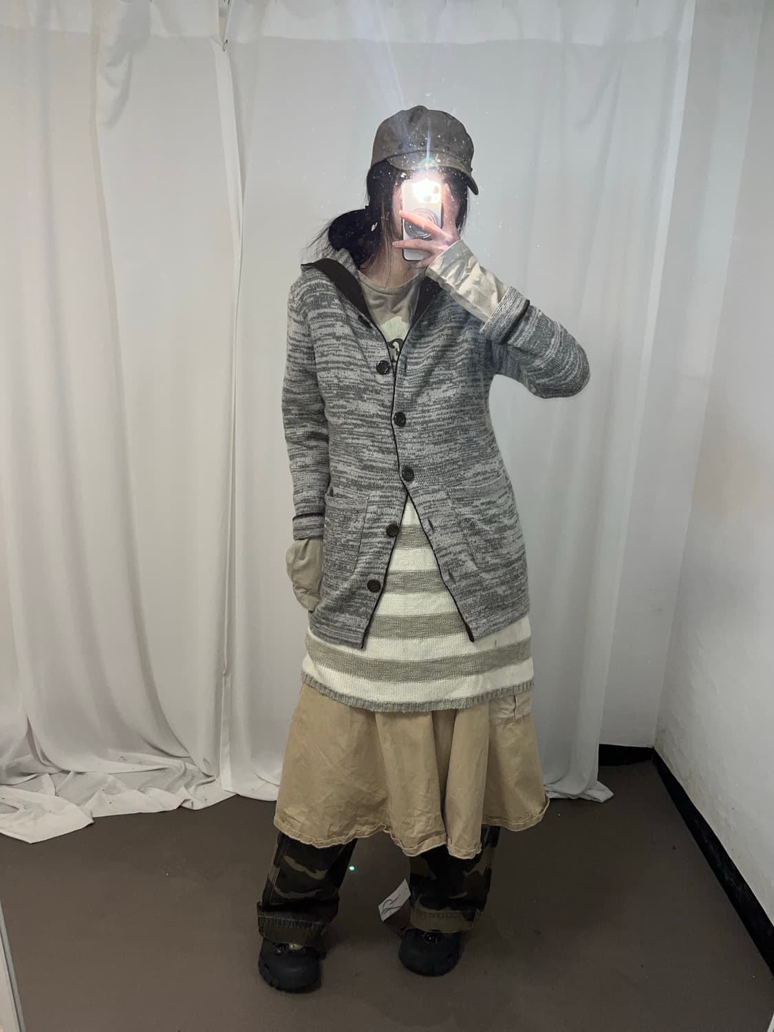 베이지 카고 코튼 롱스커트 상품이미지4