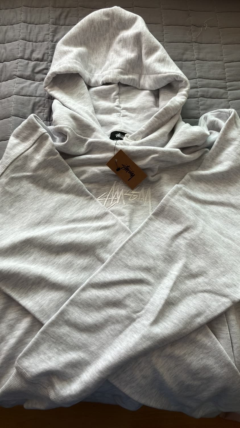 스투시 스탁 로고 아플리케 후드 애쉬 헤더 화이트 상품이미지1