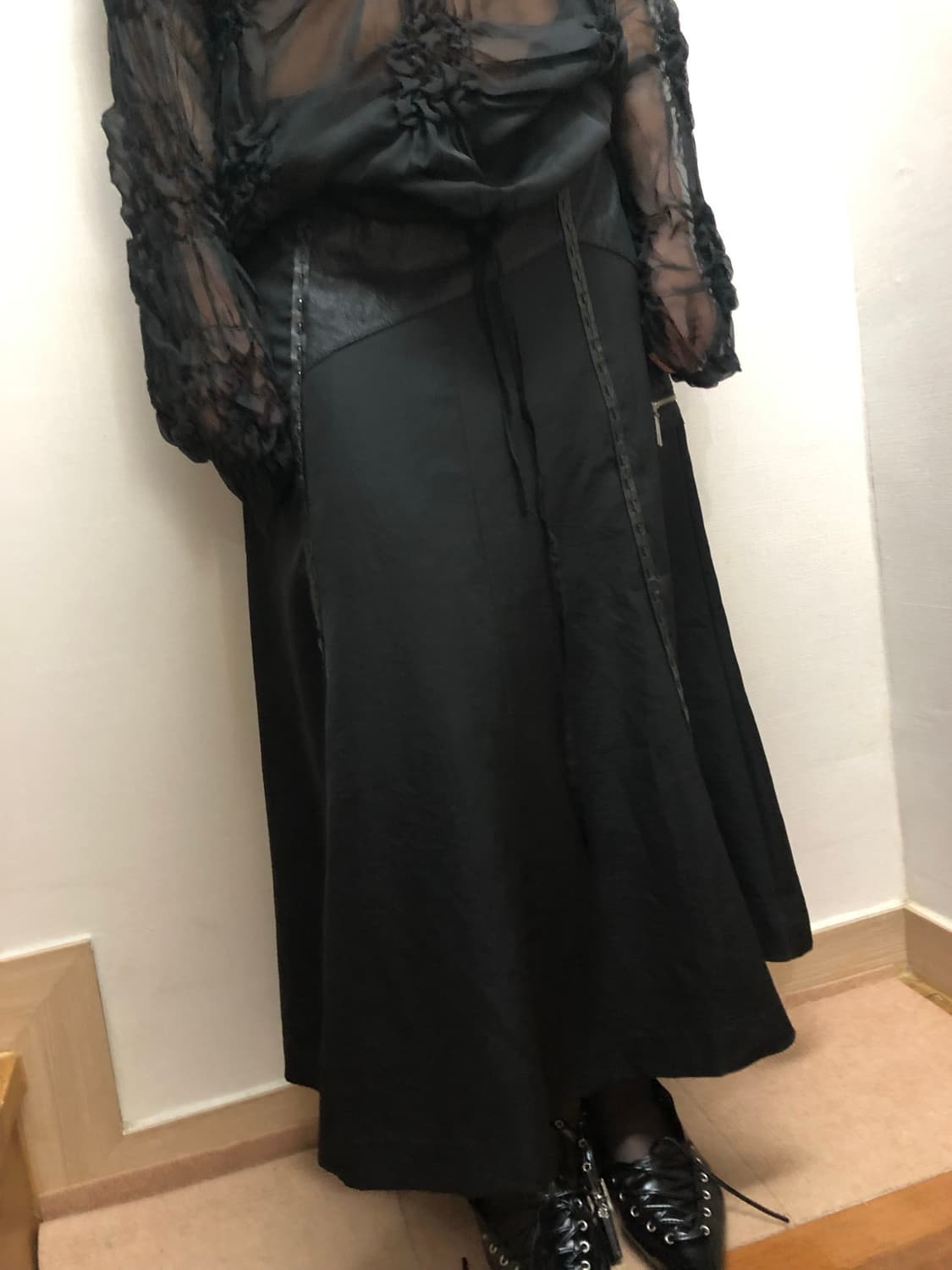빈티지 블랙 펑크 레더 롱 스커트 상품이미지6
