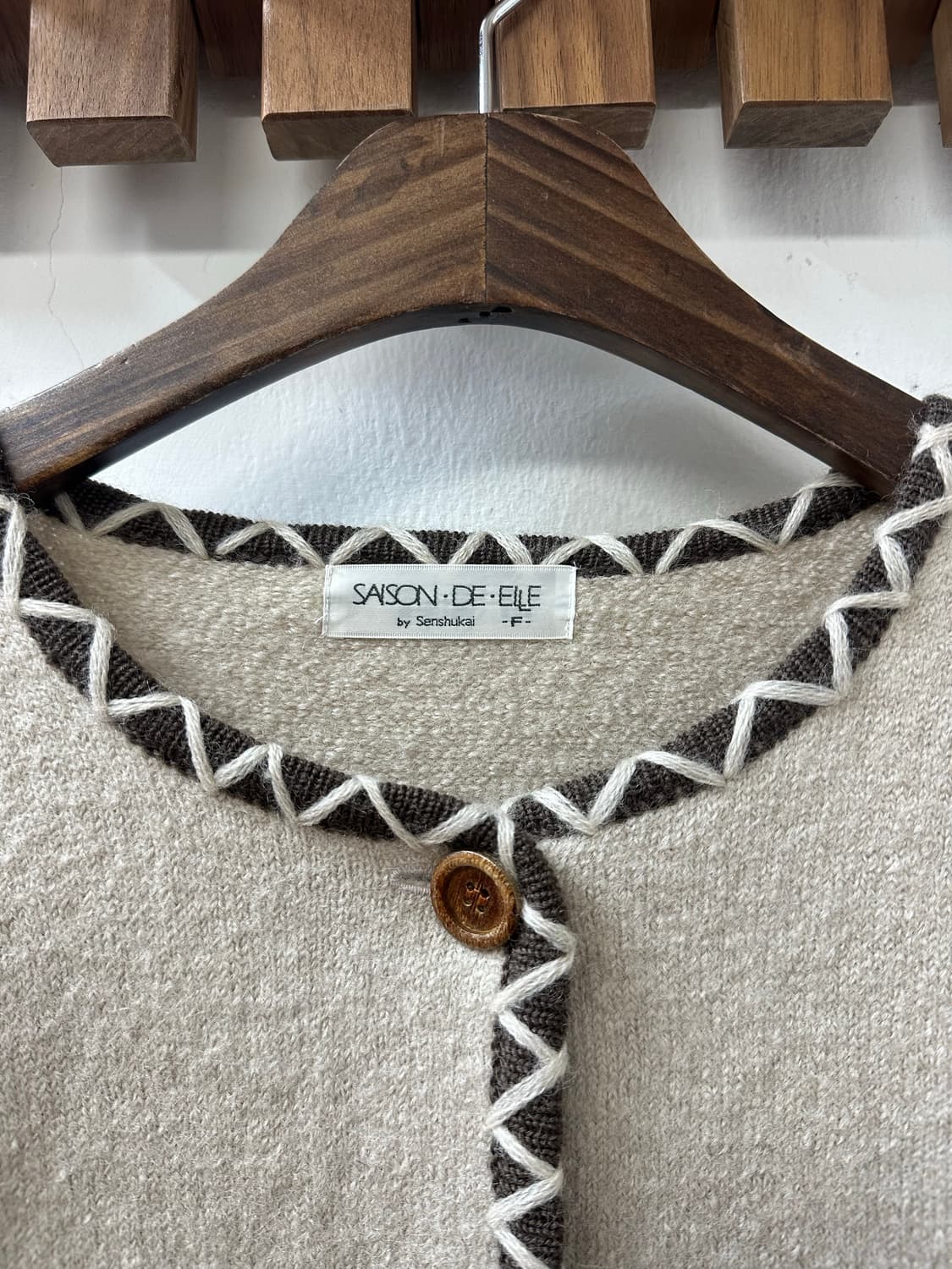 일본빈티지 SAISON DE ELLE 울100% 우드 버튼 니트 가디건 상품이미지3