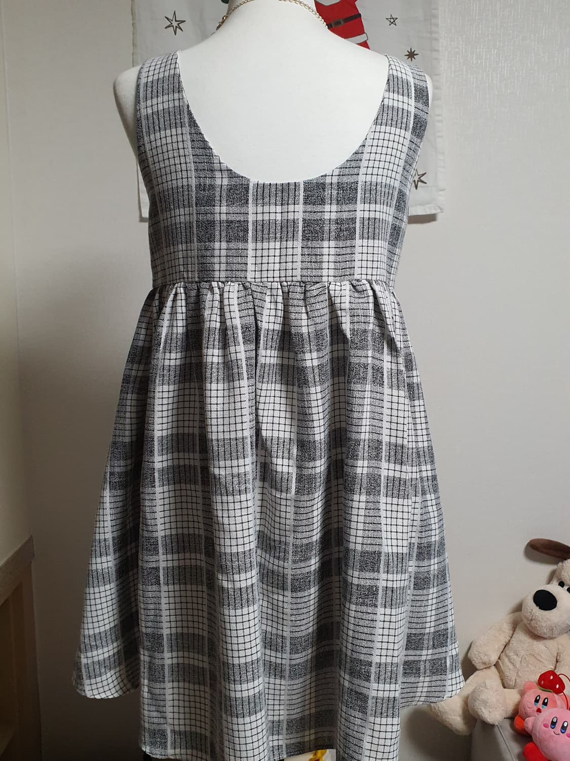 [빈티지] 원더플레이스 체크 레이어드 원피스 블랙 버튼 민소매 상품이미지6