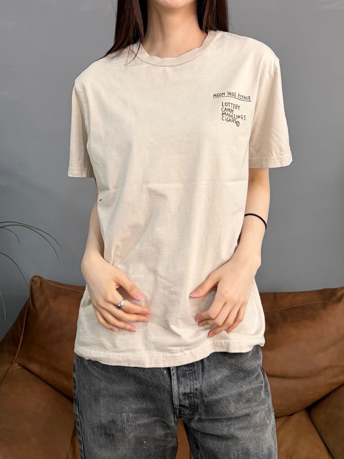 00’s 빈티지 장 미쉘 바스키아 베이지 아트 프린팅 반팔티 상품이미지2