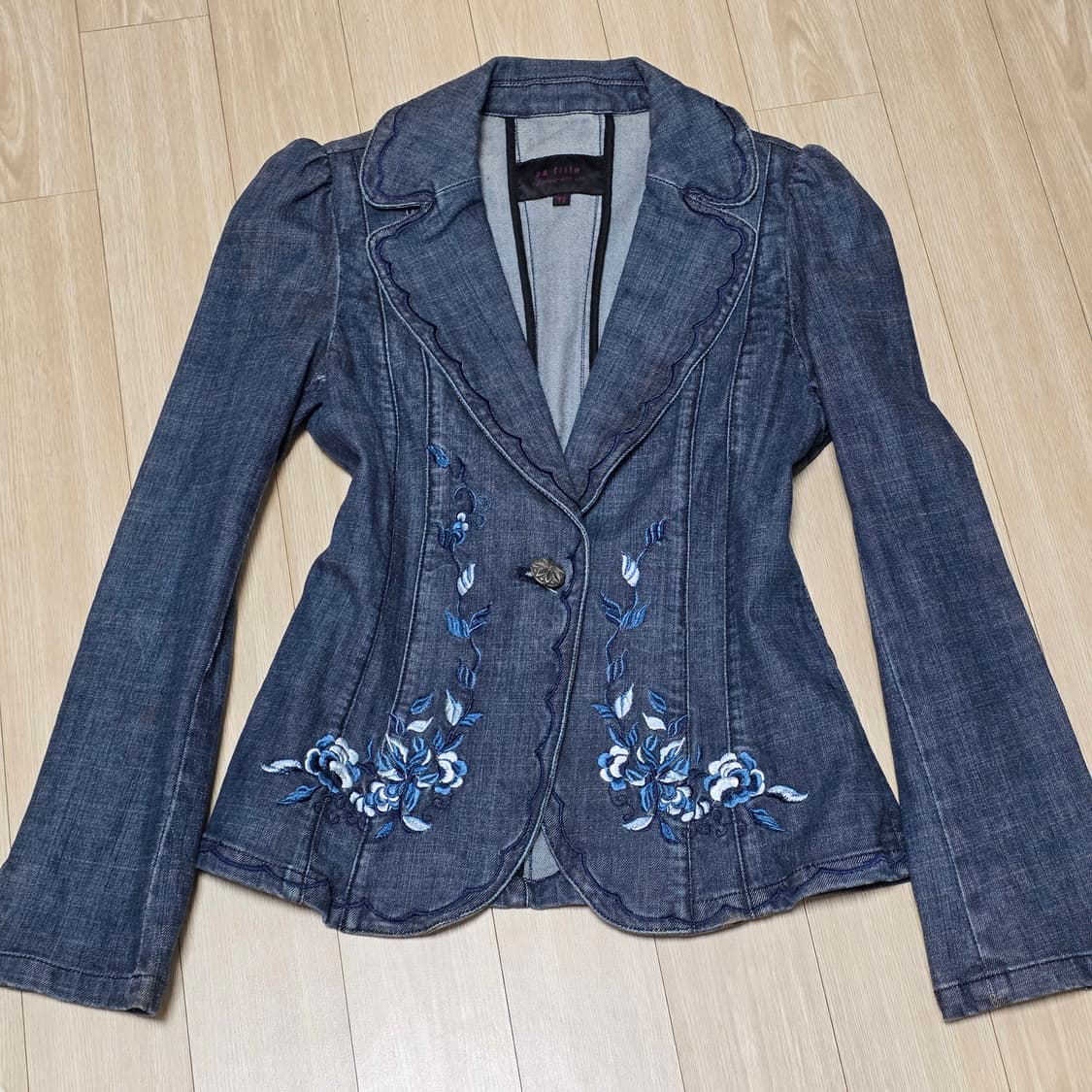 빈티지) 로맨틱 모리걸st 플라워 블루 자수 앤틱 데님 여성 청자켓 상품이미지1