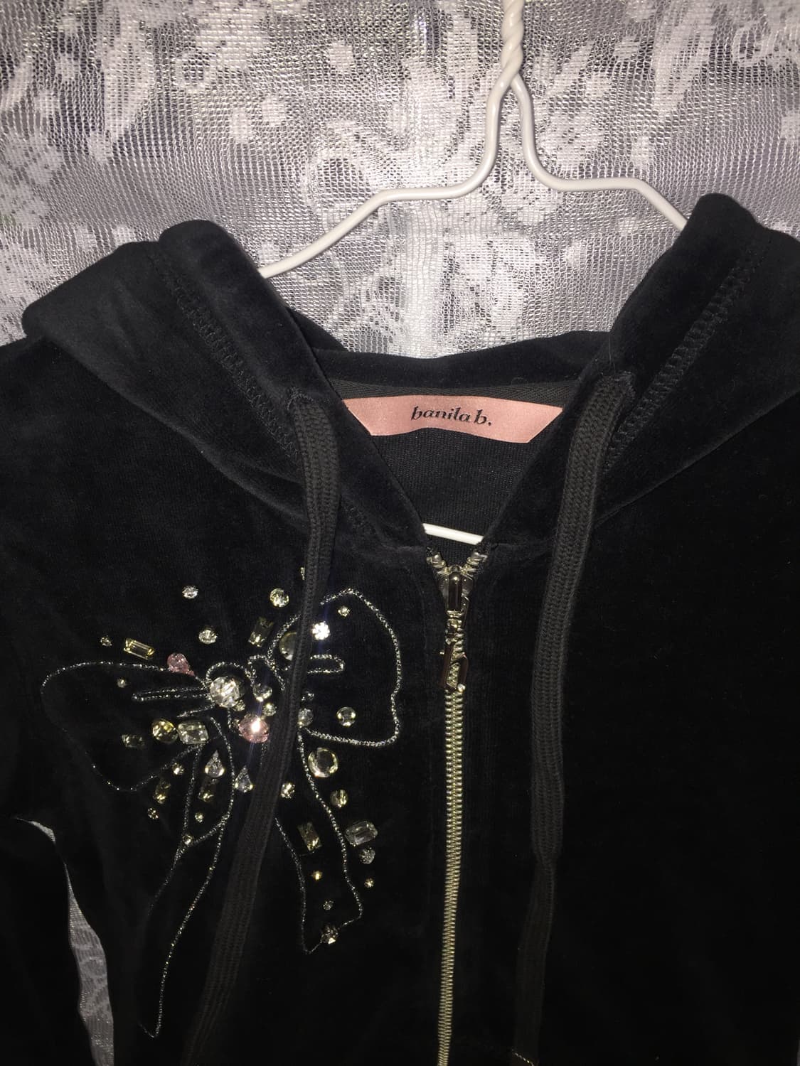 y2k 리본 큐빅 벨벳 후드집업 상품이미지3