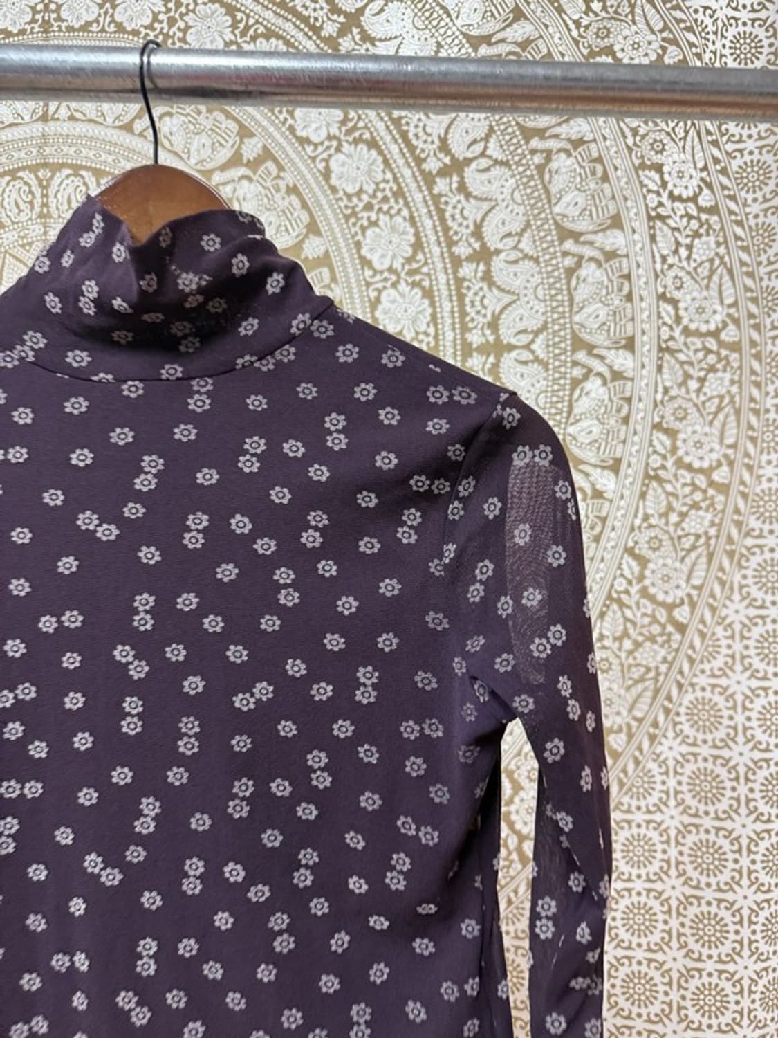 제페니즈 빈티지 플라워패턴 퍼플 반폴라 롱슬리브 상품이미지4