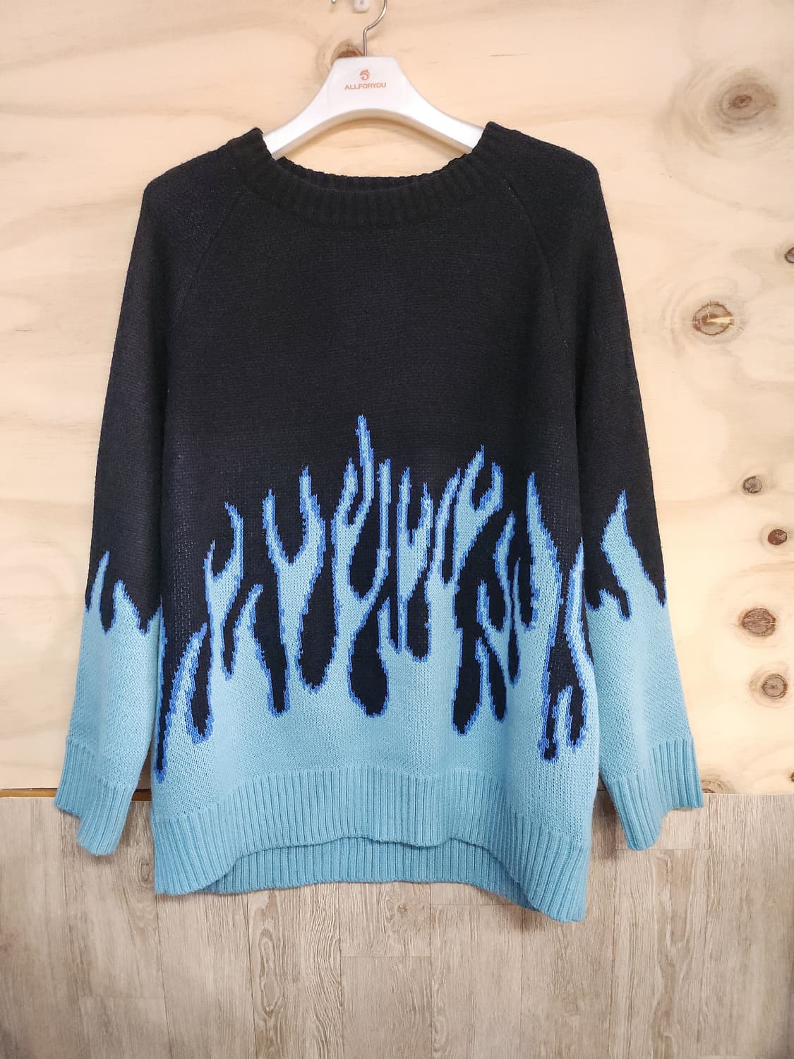 155) tide card log 블루 불꽃 패턴 남성 니트 상품이미지1