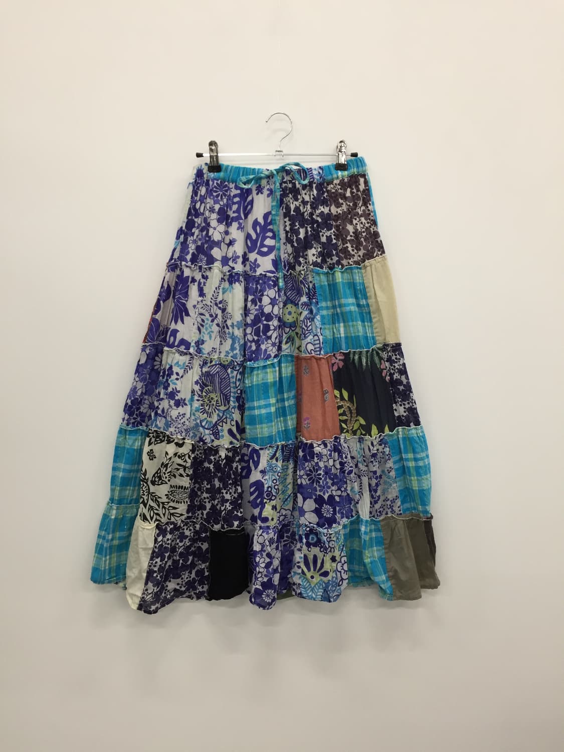 Jpn Blue Floral Patchwork Tiered Skirt 상품이미지5