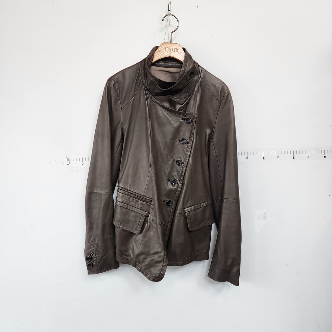 시스템 브라운 가죽 언발란스 자켓 상품이미지1