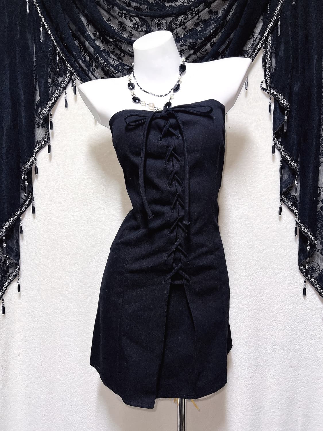 로맨틱고딕 고스펑크 히메갸루 블랙 코르셋 미니원피스 아일렛 탑드레스 섹시 상품이미지8