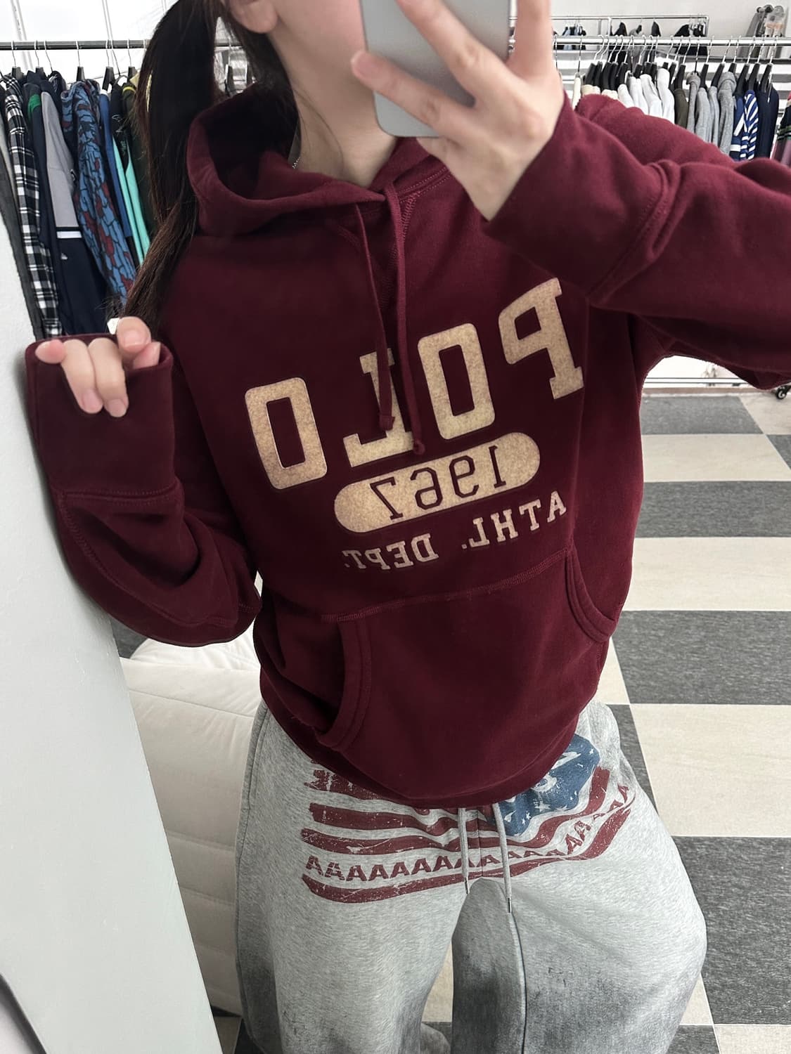 폴로 랄프로렌 빅로고 버건디 후드 티셔츠  상품이미지1