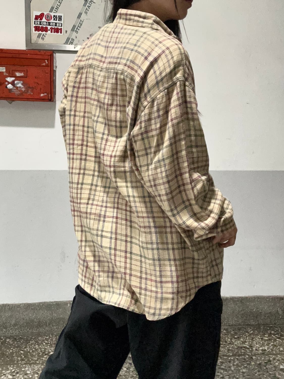 90s GUESS 베이지 체크플란넬 셔츠 상품이미지3