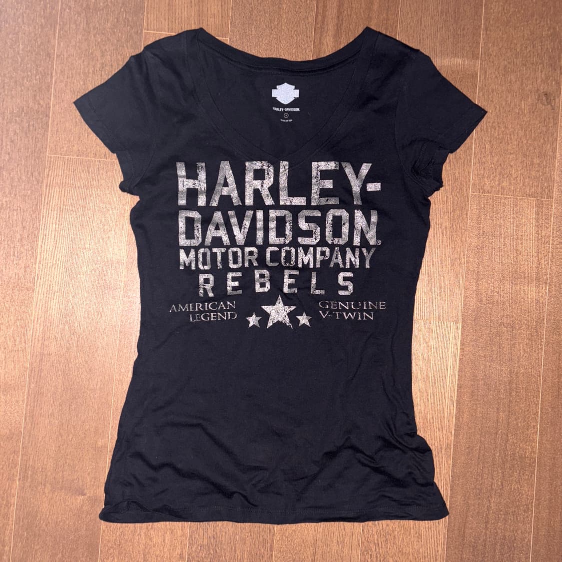 할리데이비슨 블랙 브이넥 슬림 반팔티 상품이미지2