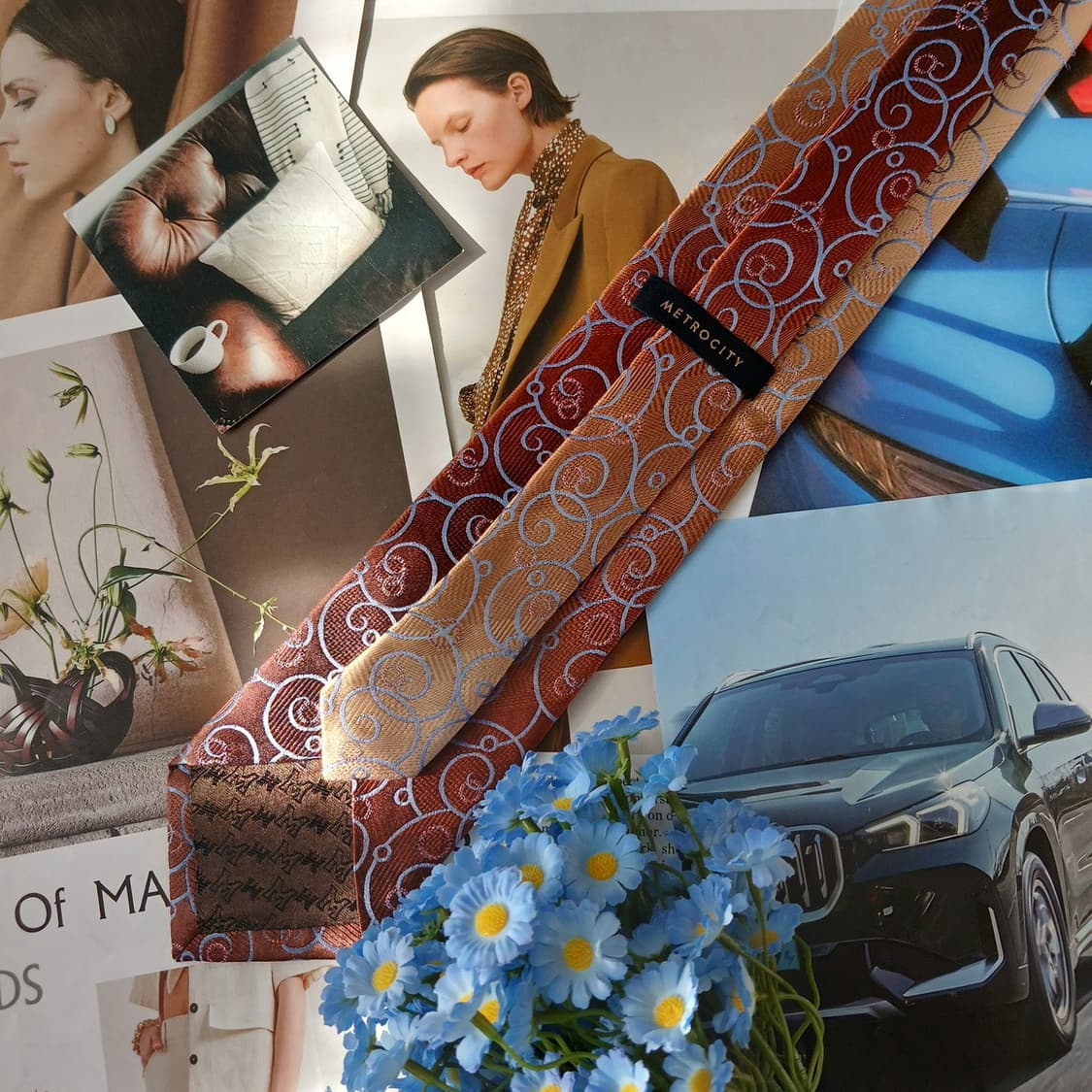 메트로시티 실크 브라운 패턴 넥타이 8.9cm A+등급 A19650 상품이미지6