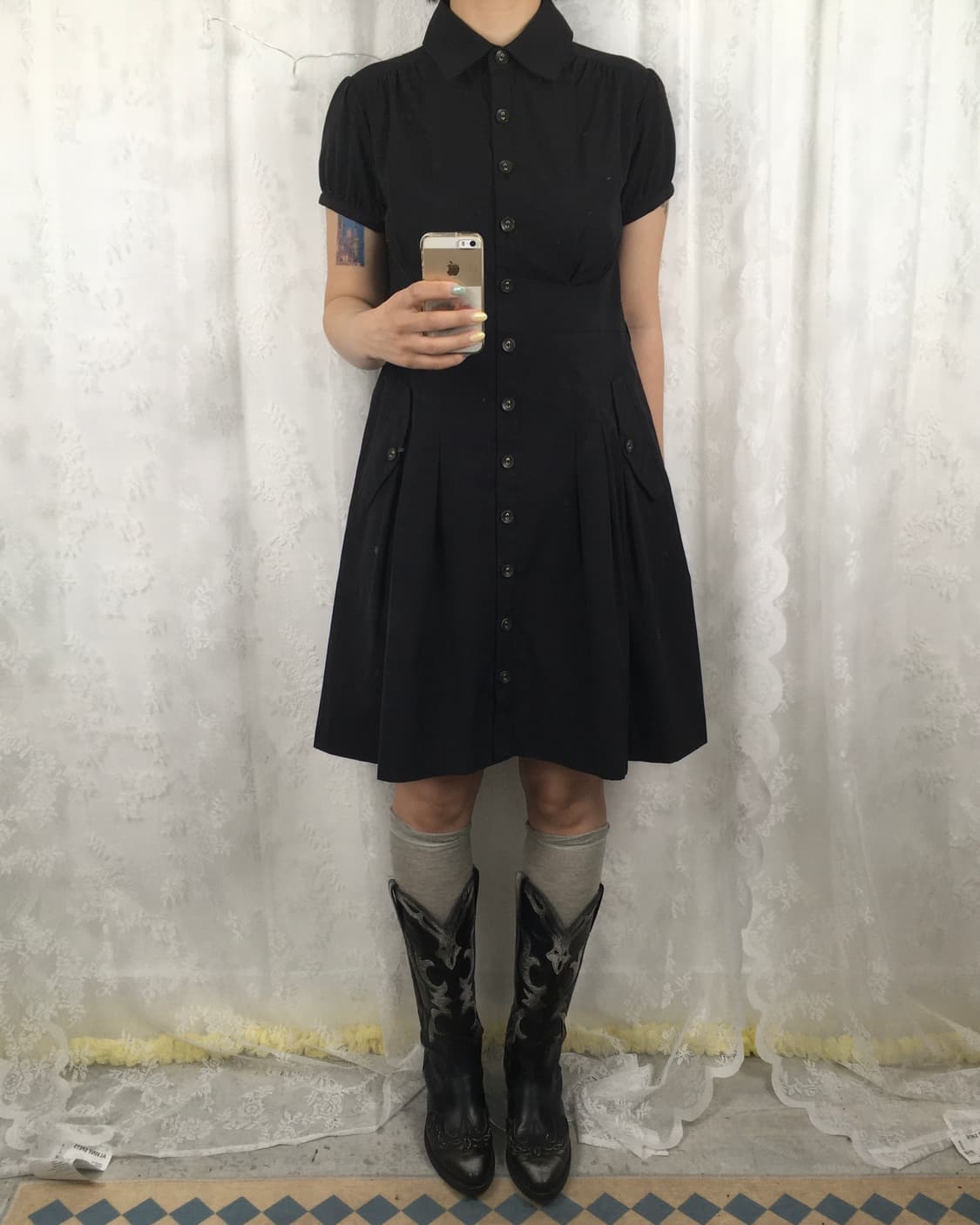 JPN black button-down shirt dress 상품이미지1