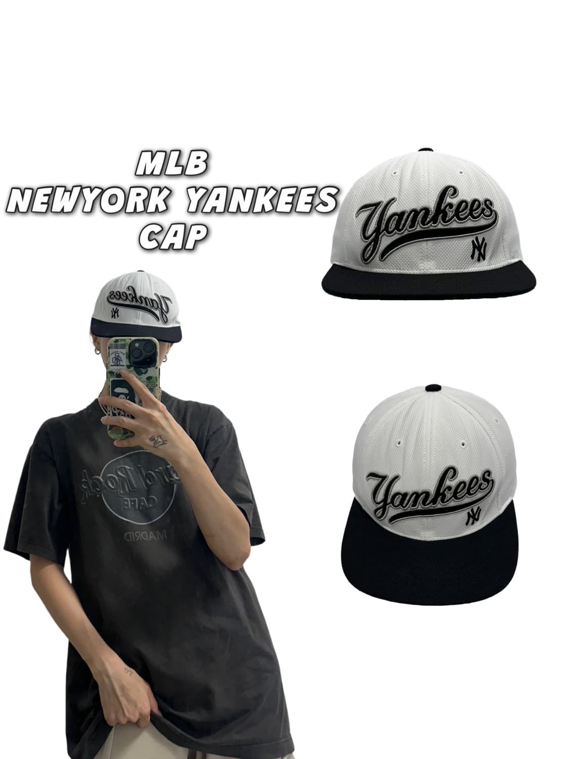 MLB 뉴욕양키즈 화이트 블랙 캡 모자 상품이미지1