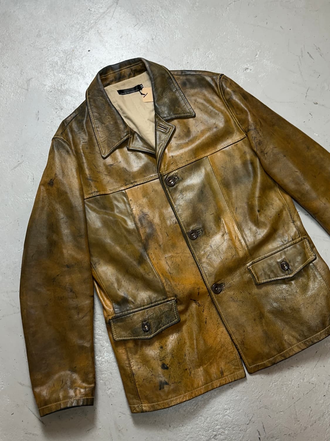 90's Italy Made 오버다잉 차심 레더 코트 카코트 상품이미지3