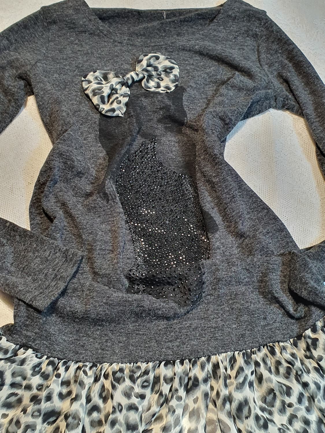 [갸루] 레오파드 리본 롱티 블라우스 상품이미지4