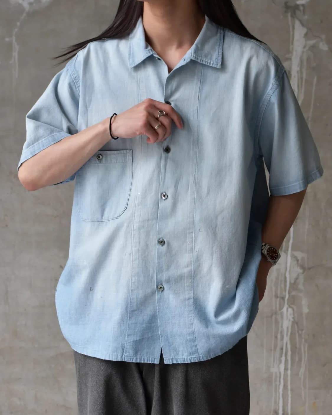[3] 26SS 아프레쎄 빈티지 샴브레이 숏슬리브 셔츠 블리치 상품이미지4