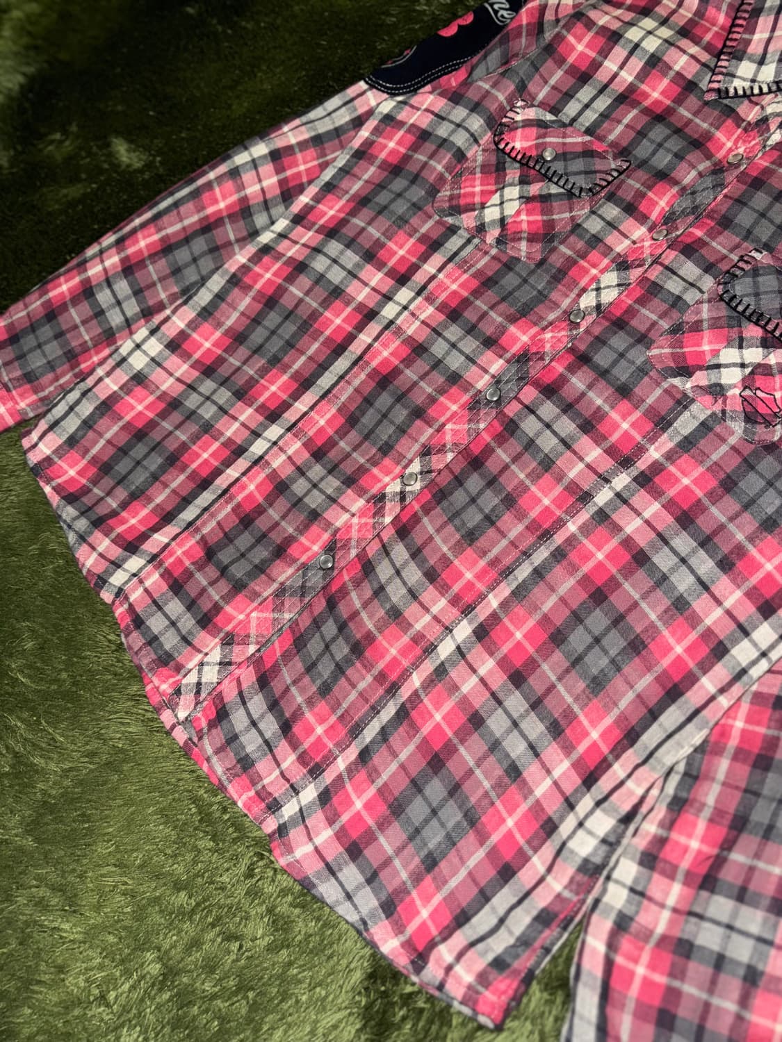 [L] 할리데이비슨 우먼스 웨스턴 펄스냅 스터드 플레이드 체크 셔츠 상품이미지3