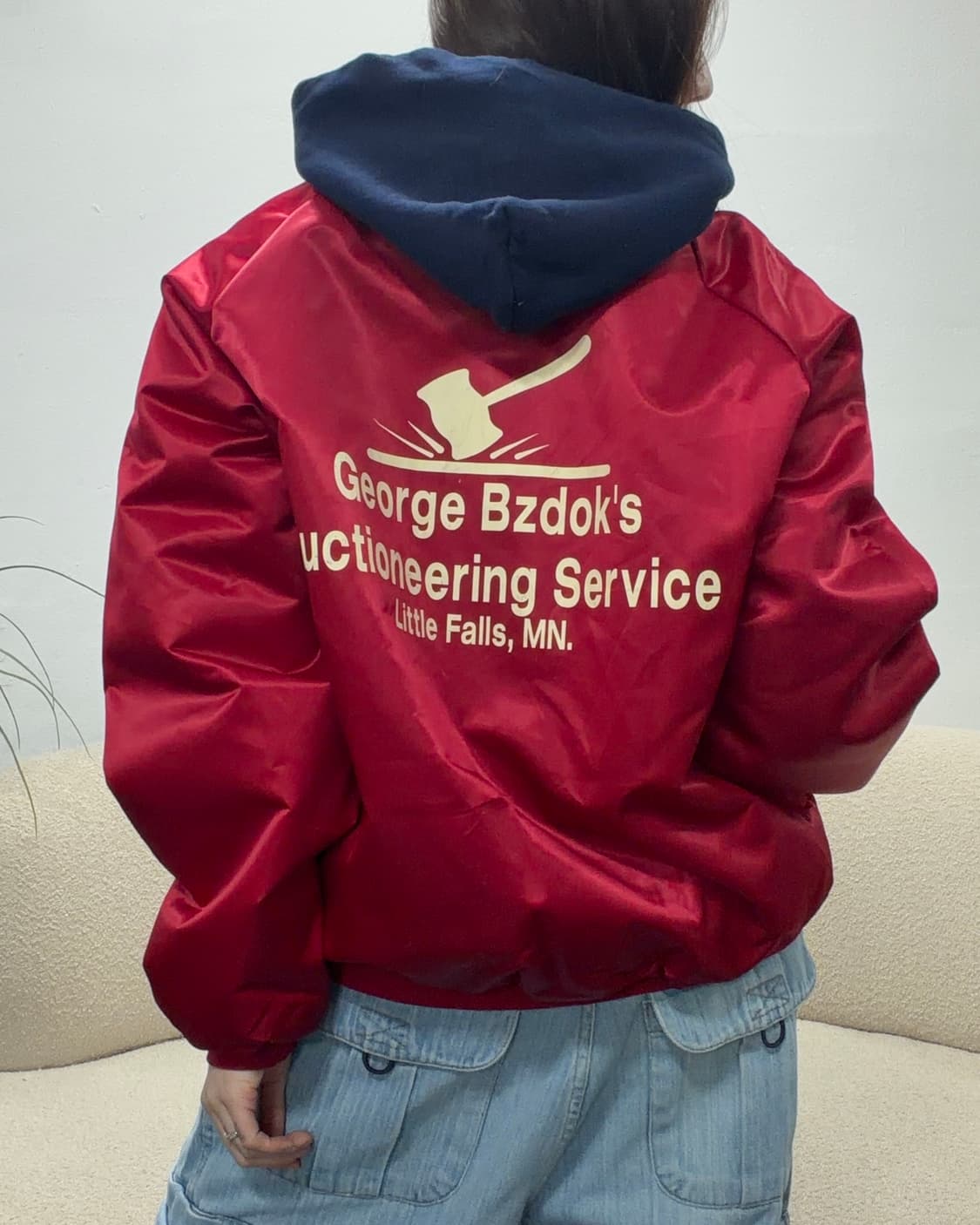 90s USA 빈티지 올드스쿨 유광레드 스타디움자켓 상품이미지1