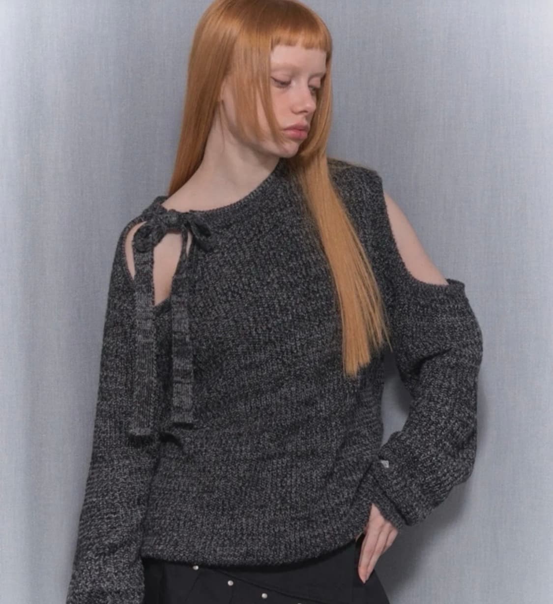 FANCY CLUB 리본 원숄더 니트 상품이미지1