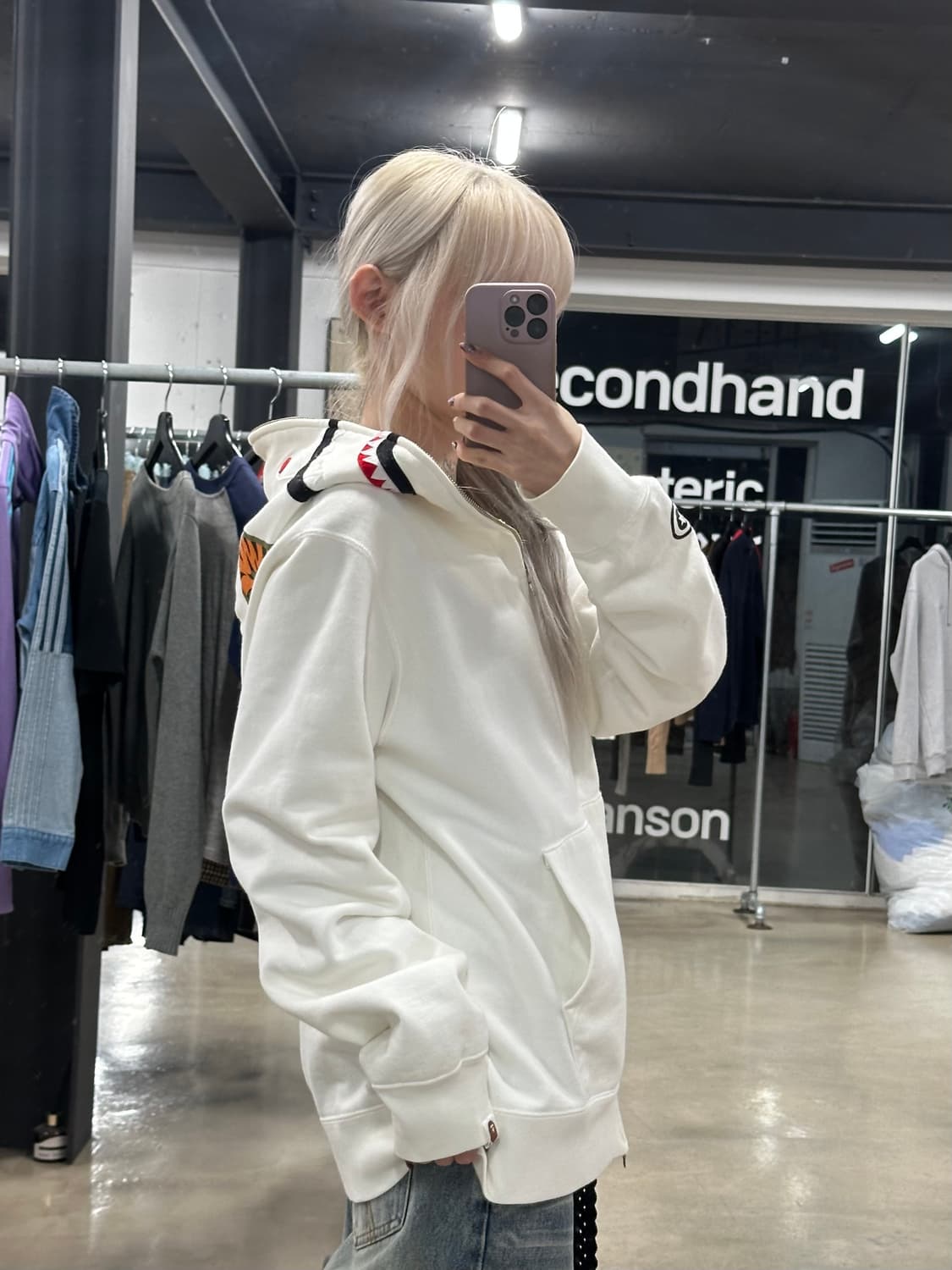 베이프 화이트 샤크 풀 집업 후드 상품이미지1