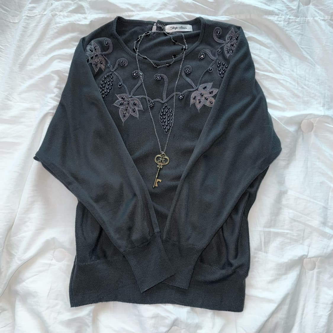 플라워 자수 니트 그레이 일본빈티지 앤틱 오리엔탈 모리걸 하구미 히메카지 상품이미지2