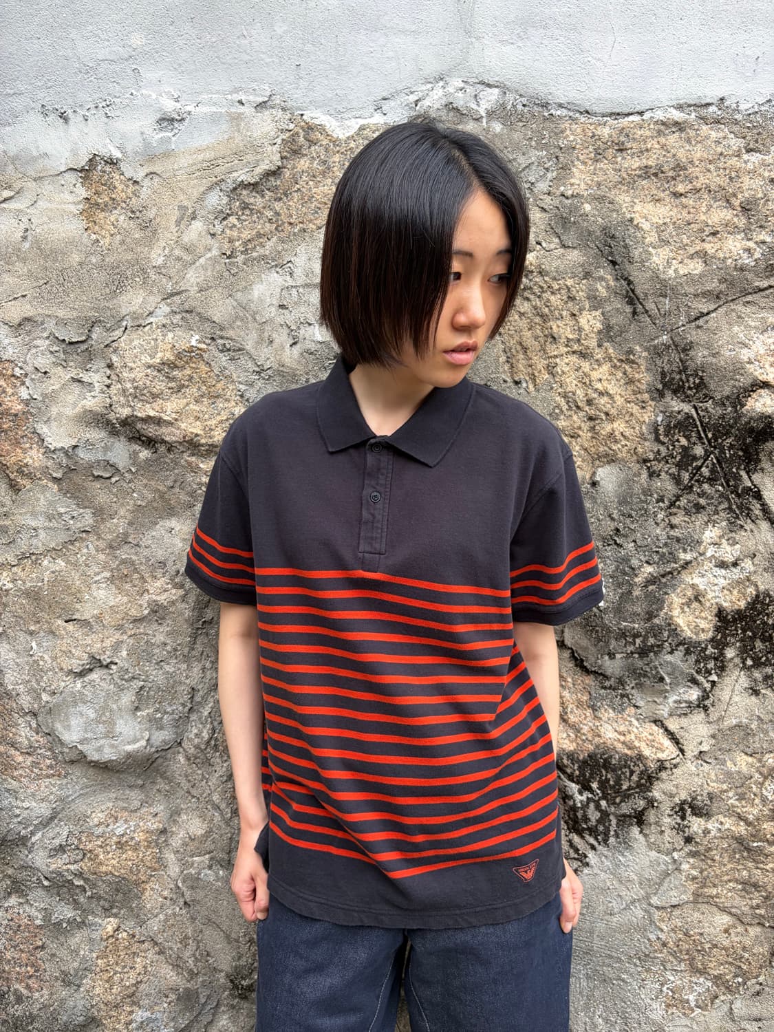Armani Jeans 오렌지 스트라이프 반팔 카라 티셔츠 XL 상품이미지4