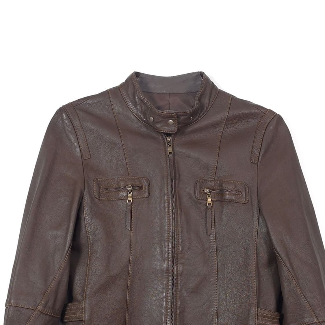 빈티지 브라운 양가죽 멀티 지퍼 레더 자켓 77 상품이미지3