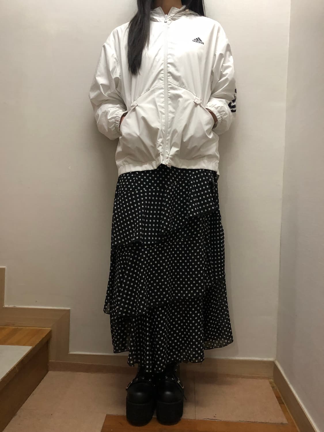 빈티지 블랙 도트 프릴 롱 스커트 상품이미지2