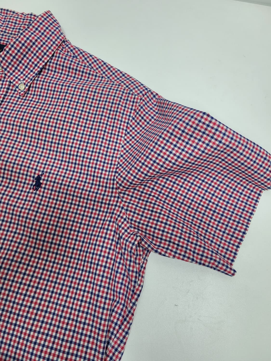 POLO 폴로 랄프로렌 네이비 포니 체크 셔츠 / 남 S 레드 네이비 
 상품이미지4