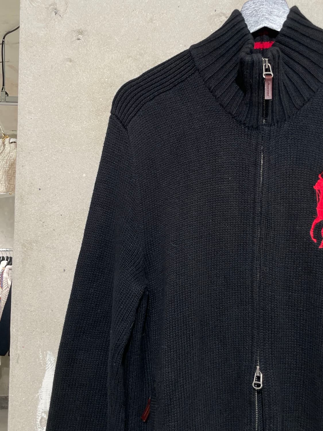 폴로 랄프로렌 블랙 빅 레드포니 투 웨이 집업 니트 자켓 상품이미지2