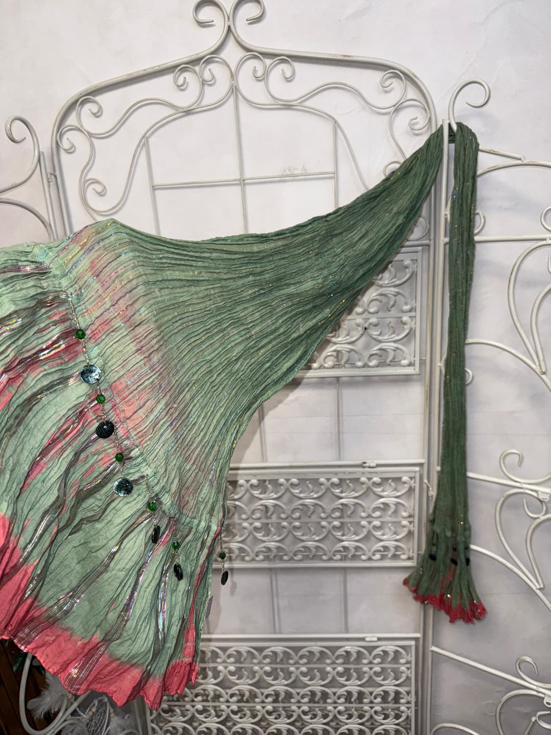 Renoma pistachio pink beads pleats scarf 상품이미지2