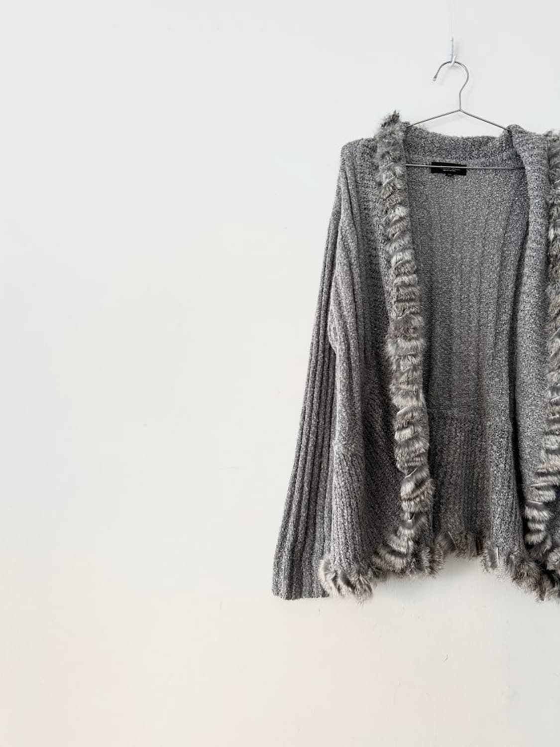Rabbit fur trimming open cardigan / grey 상품이미지2