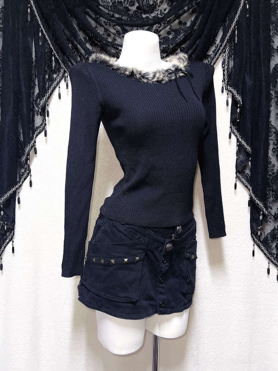 래빗퍼트리밍 오네갸루 펑크 y2k 00 와투케 섹시 골지 니트 긴팔탑 상품이미지2