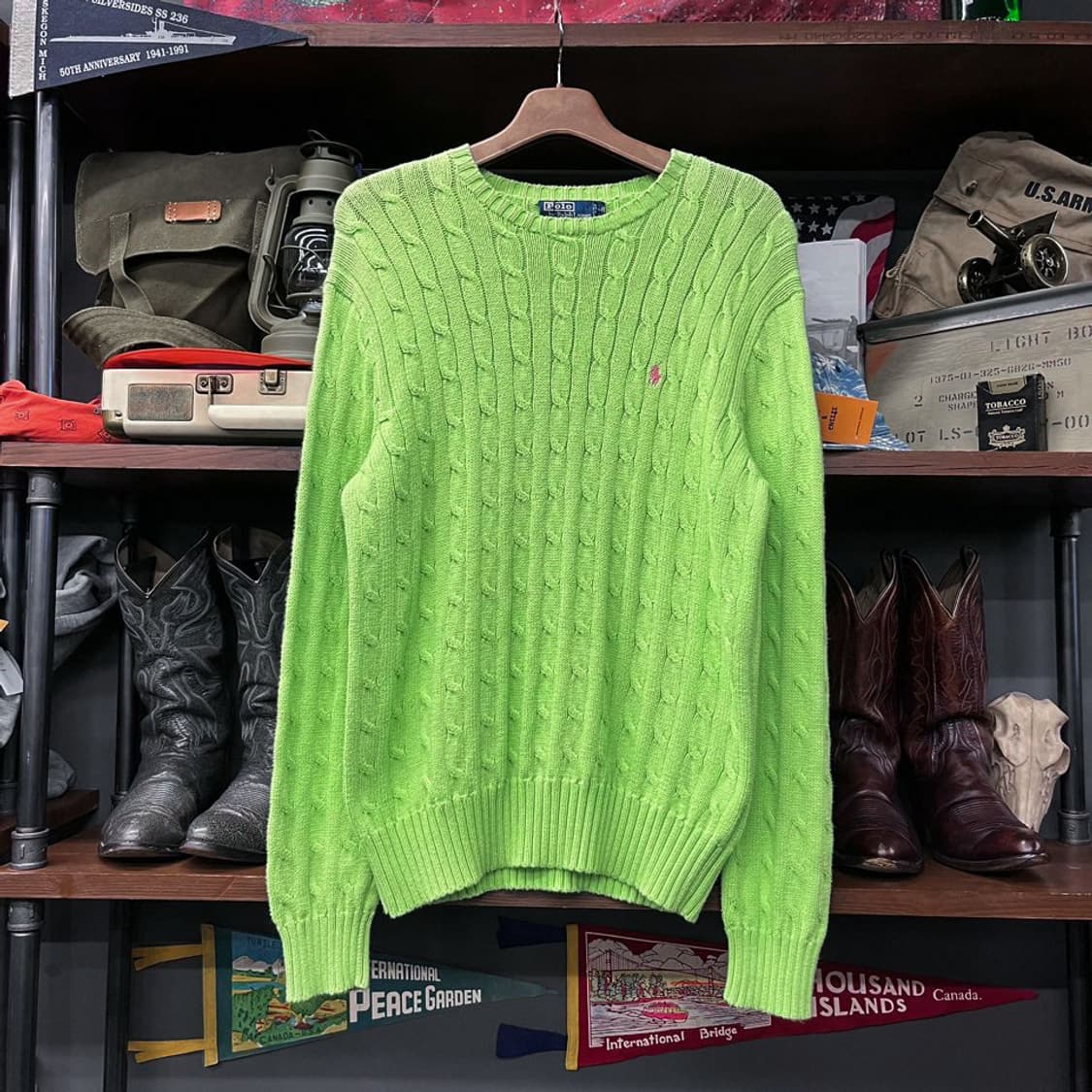 폴로 랄프로렌 포니 로고 꽈배기 니트 스웨터 그린 상품이미지1