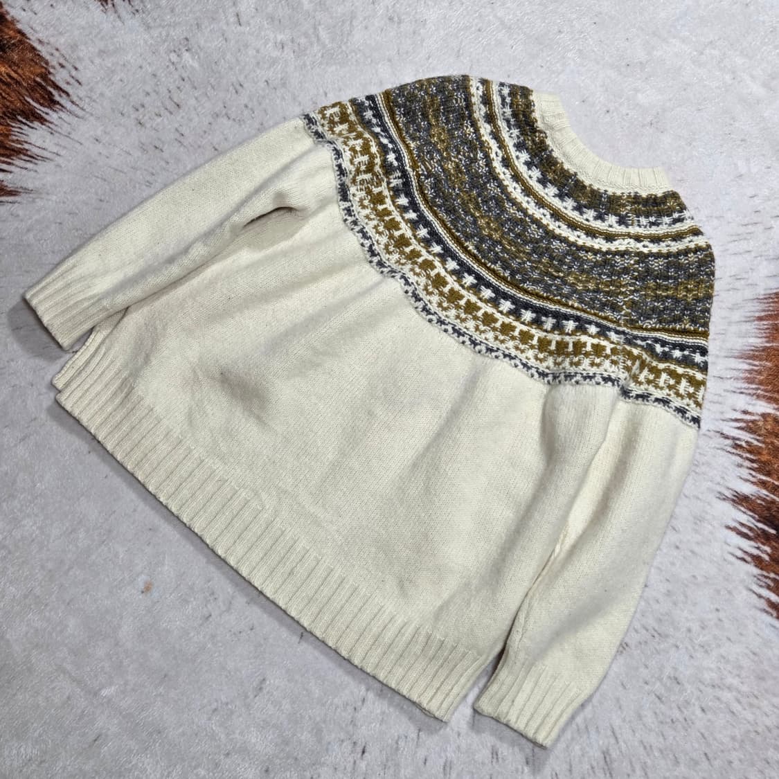 일본 빈티지 빔즈 화이트 패턴 니트 상품이미지4