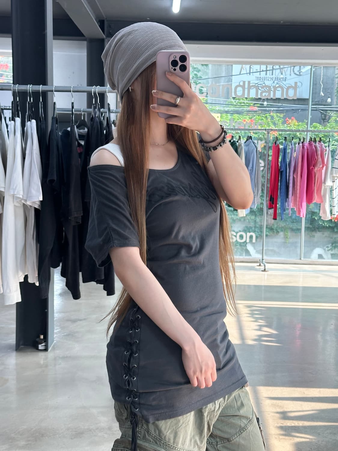 히스테릭글래머 레터링 키스립 아일렛 원피스 반팔티 상품이미지1