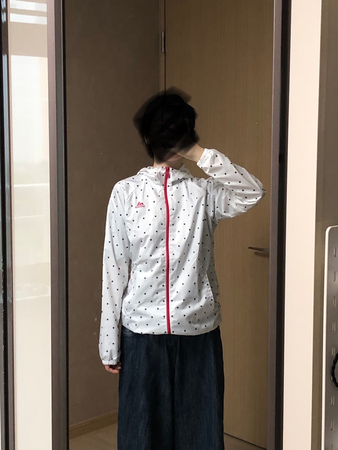 L 흰검 아디다스 별 메쉬 후드집업 바람막이 자켓 상품이미지8