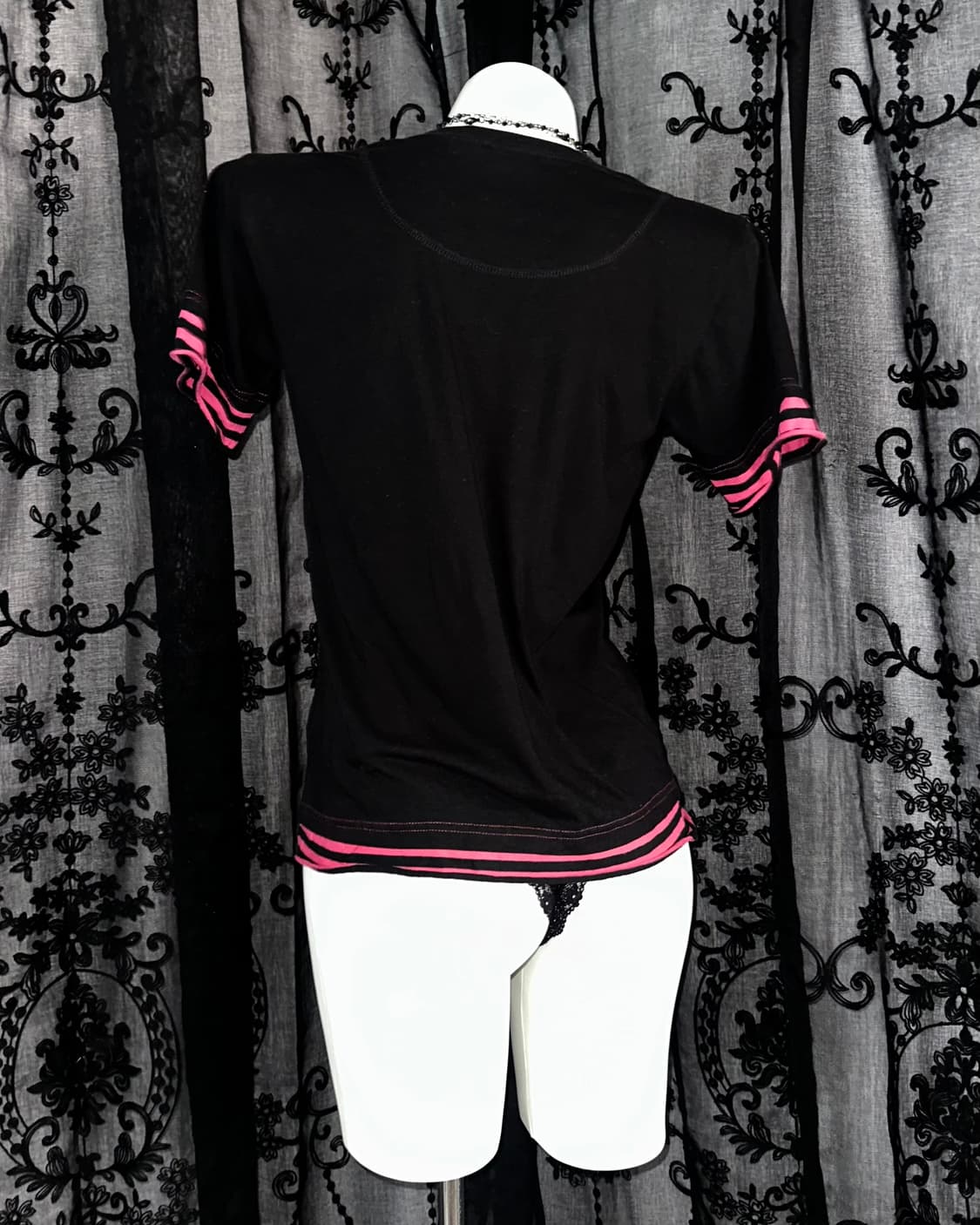 pink stripe black short sleeve 상품이미지3