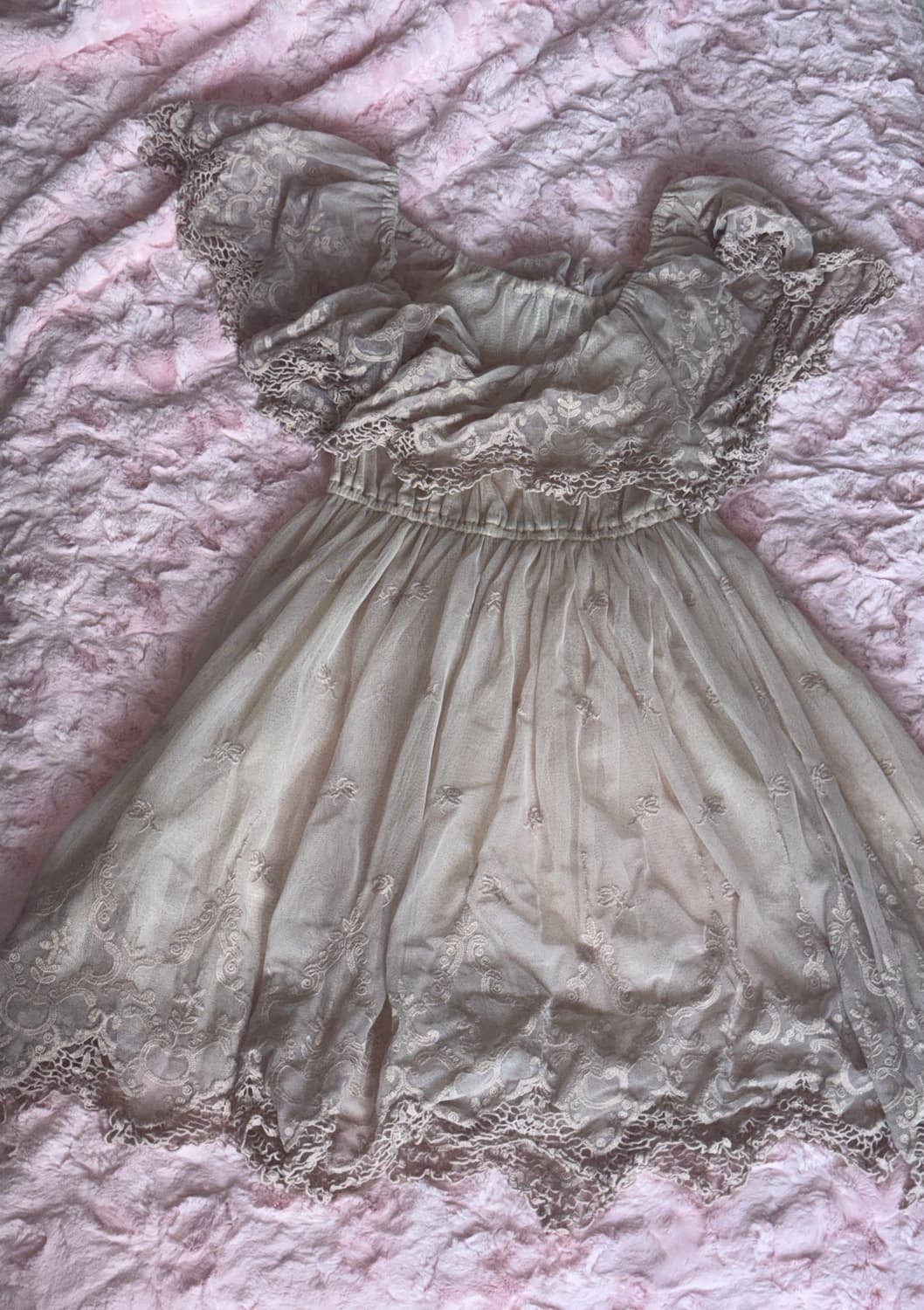 빈티지 핑크 오프숄더 원피스 상품이미지3