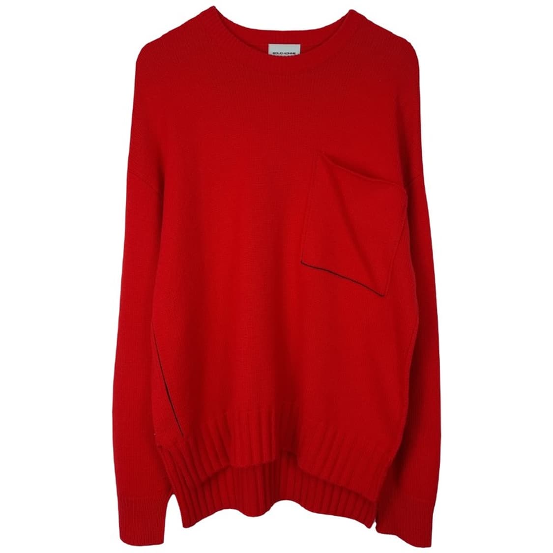 [솔리드옴므] 19SS 오버사이즈 크루넥 포켓 니트 레드 P01336 상품이미지2