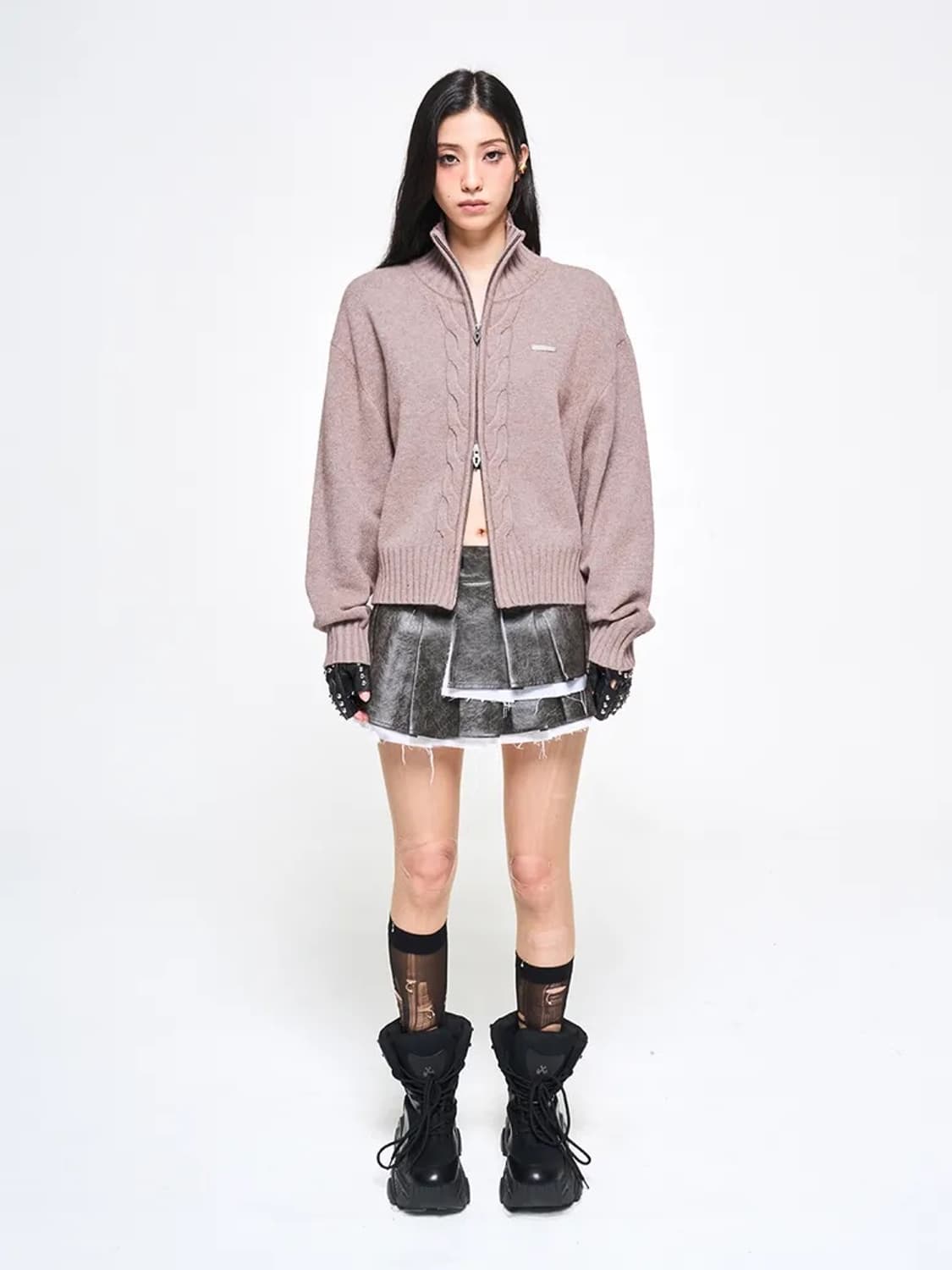 LEEY YEEL CABLE KNIT METAL LOGO ZIP-UP 상품이미지3